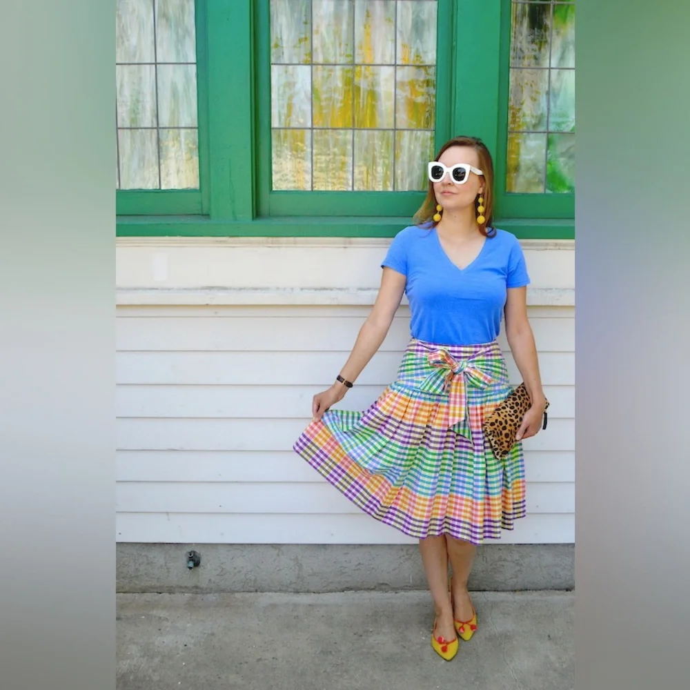 J Crew Tie Front Rainbow Skirt‎